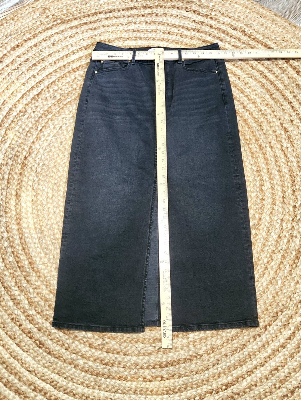 Ann Taylor Weekend Deep Split Front Washed Black Jean Denim Maxi Skirt Women 10 - Picture 10 of 11